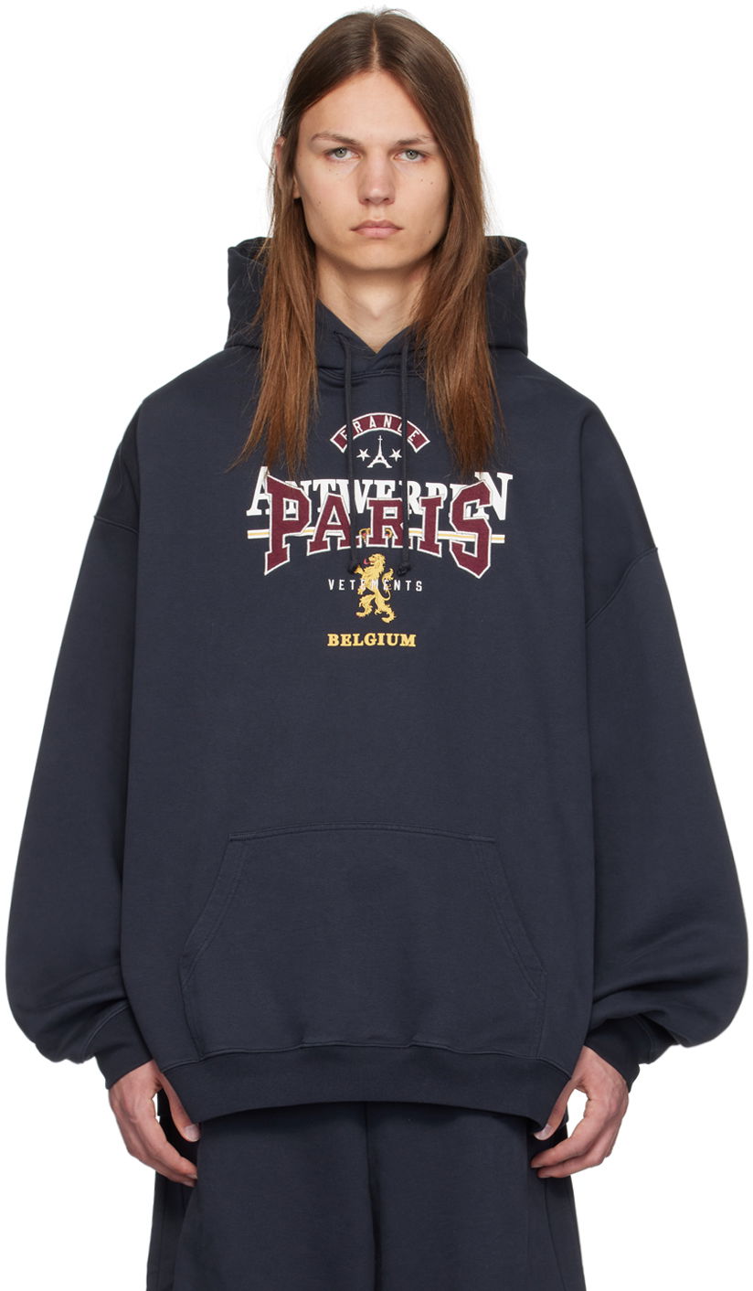 Суитчър VETEMENTS Tourist Hoodie Тъмно синьо | UA65HD600N