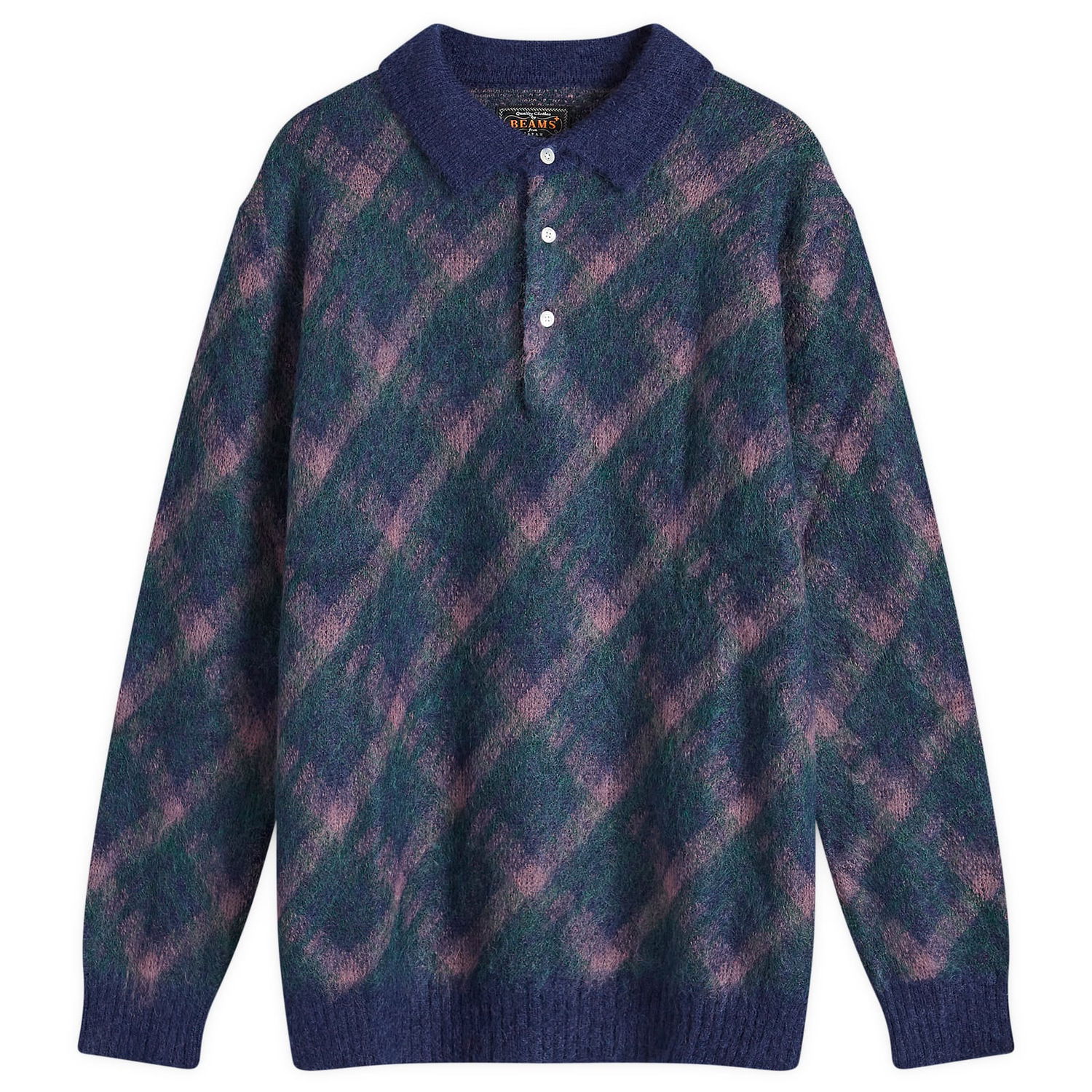 Пуловер BEAMS Long Sleeve Jacquard Knit Polo Shirt Синьо | 3812-0028-156-79, 0