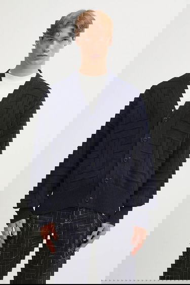 Пуловер KENZO Kenzo Gots Kenzo Weave Patterned V-Neck Cardigan Тъмно синьо | FF55CA7073CB, 0