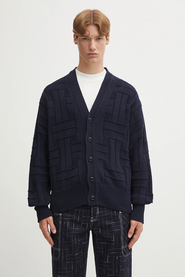 Kenzo Gots Kenzo Weave Patterned V-Neck Cardigan