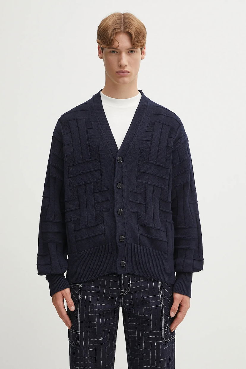 Пуловер KENZO Kenzo Gots Kenzo Weave Patterned V-Neck Cardigan Тъмно синьо | FF55CA7073CB