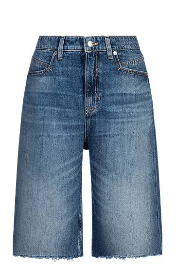 Къси панталони BOSS Denim Knee-Length Shorts with Raw Hem Синьо | 50534213, 0