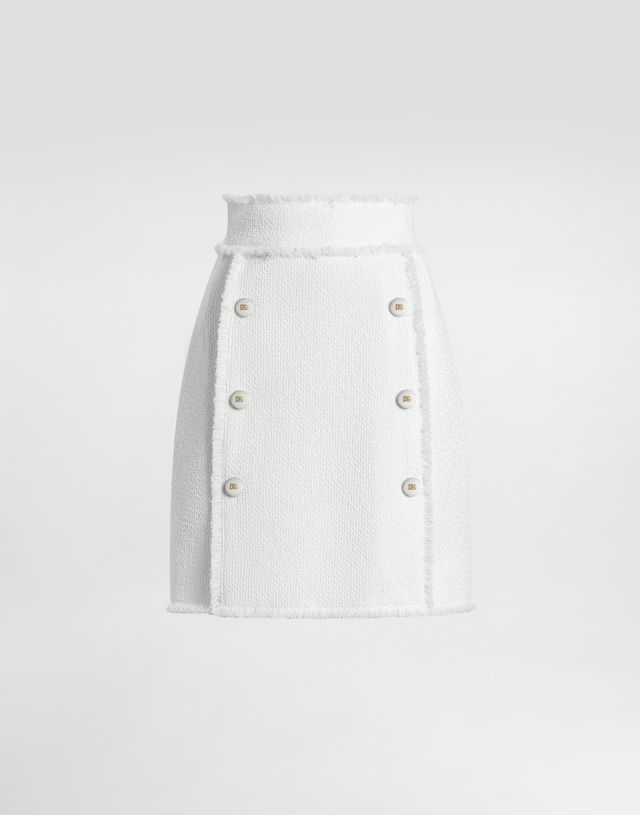 Dolce & Gabbana Rachel Tweed Skirt with Frayed Edges and DG Buttons