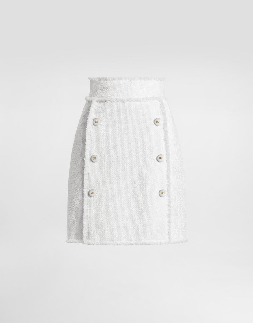 Пола Dolce & Gabbana Dolce & Gabbana Rachel Tweed Skirt with Frayed Edges and DG Buttons Бяло | F4C03THUMUAW3789