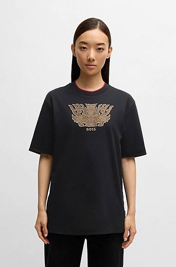 Тениска BOSS BOSS Creation of the Gods T-Shirt with Taotie Embroidery Черно | 50533822, 1