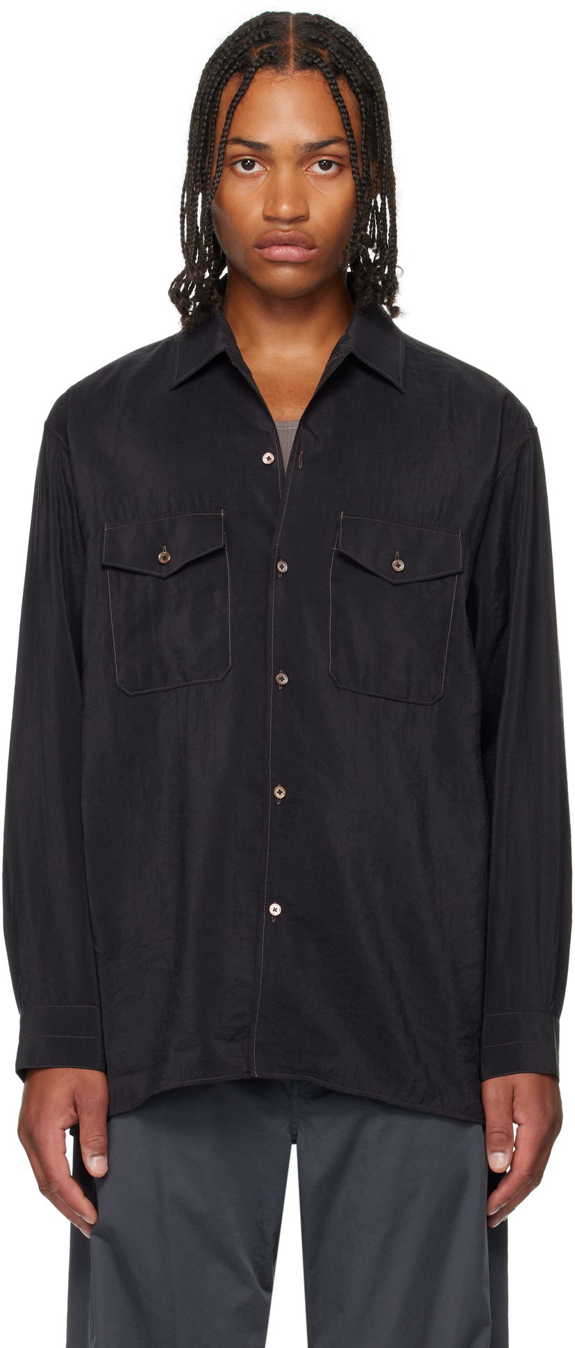Риза LEMAIRE Lemaire Convertible Collar Shirt Черно | SH1202 LF1308