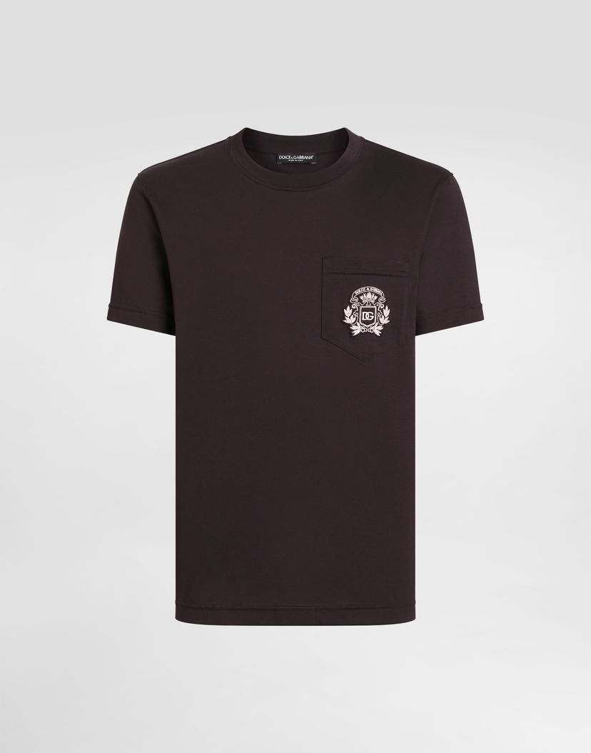 Тениска Dolce & Gabbana Cotton T-shirt With Embroidered Pocket Кафяво | G8RA2ZG7PZEM0682