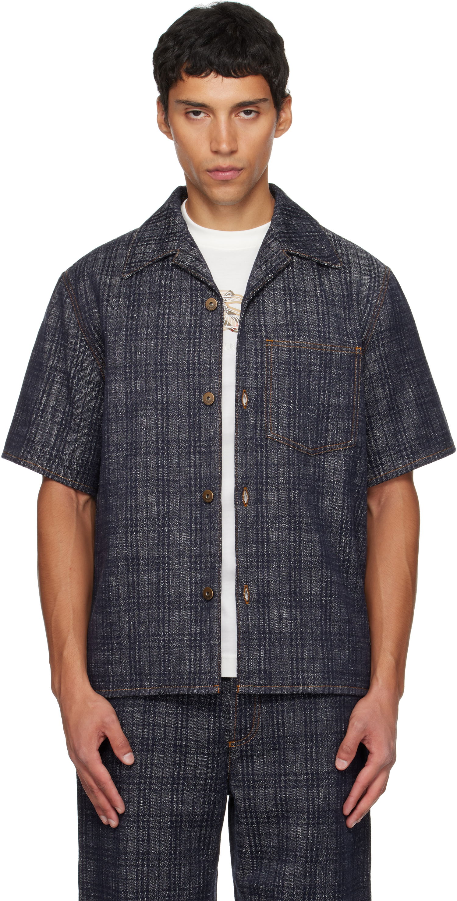 Риза Burberry Burberry Relaxed Fit Check Denim Shirt Синьо | 8113431, 0