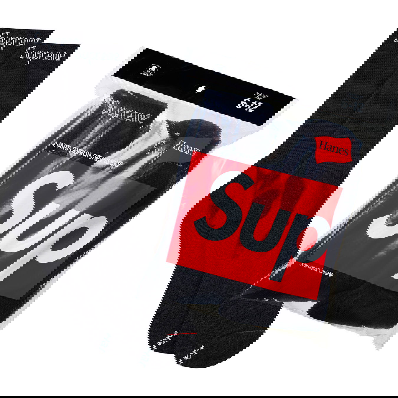 Чорапи Supreme Hanes Crew Socks (4 Pack) Черно | 99HAA26, 0