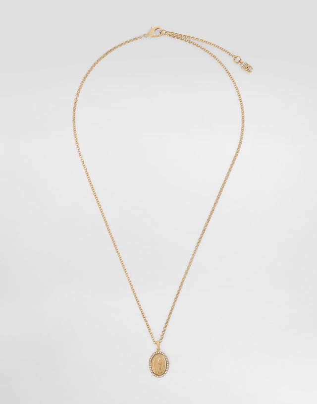 Chain Necklace with Crystal-Embellished Oval Sacred Image Pendant