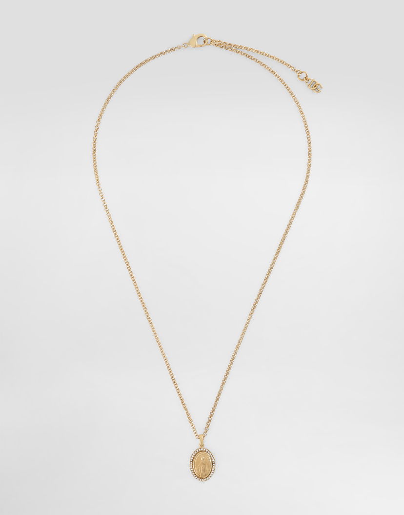 Колие Dolce & Gabbana Chain Necklace with Crystal-Embellished Oval Sacred Image Pendant Жълто | WNN5D6W1111ZOO00