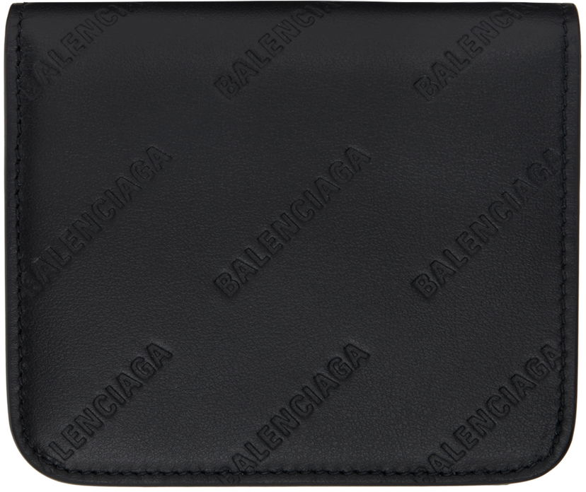 Портфейл Balenciaga Black Allover Logo Embossed Wallet Черно | 594216 2AAXQ