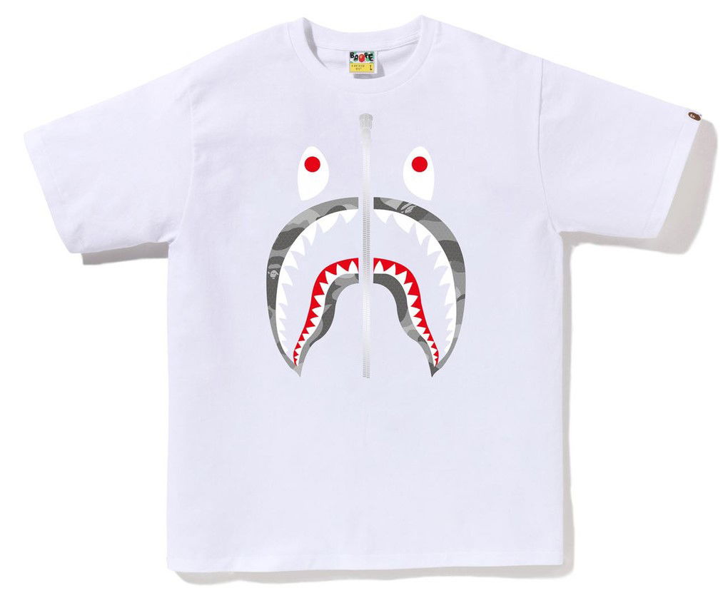 Тениска BAPE Bape Honeycomb Camo Shark Graphic T-Shirt Size L Бяло | 001TEJ301042M-WHT, 0