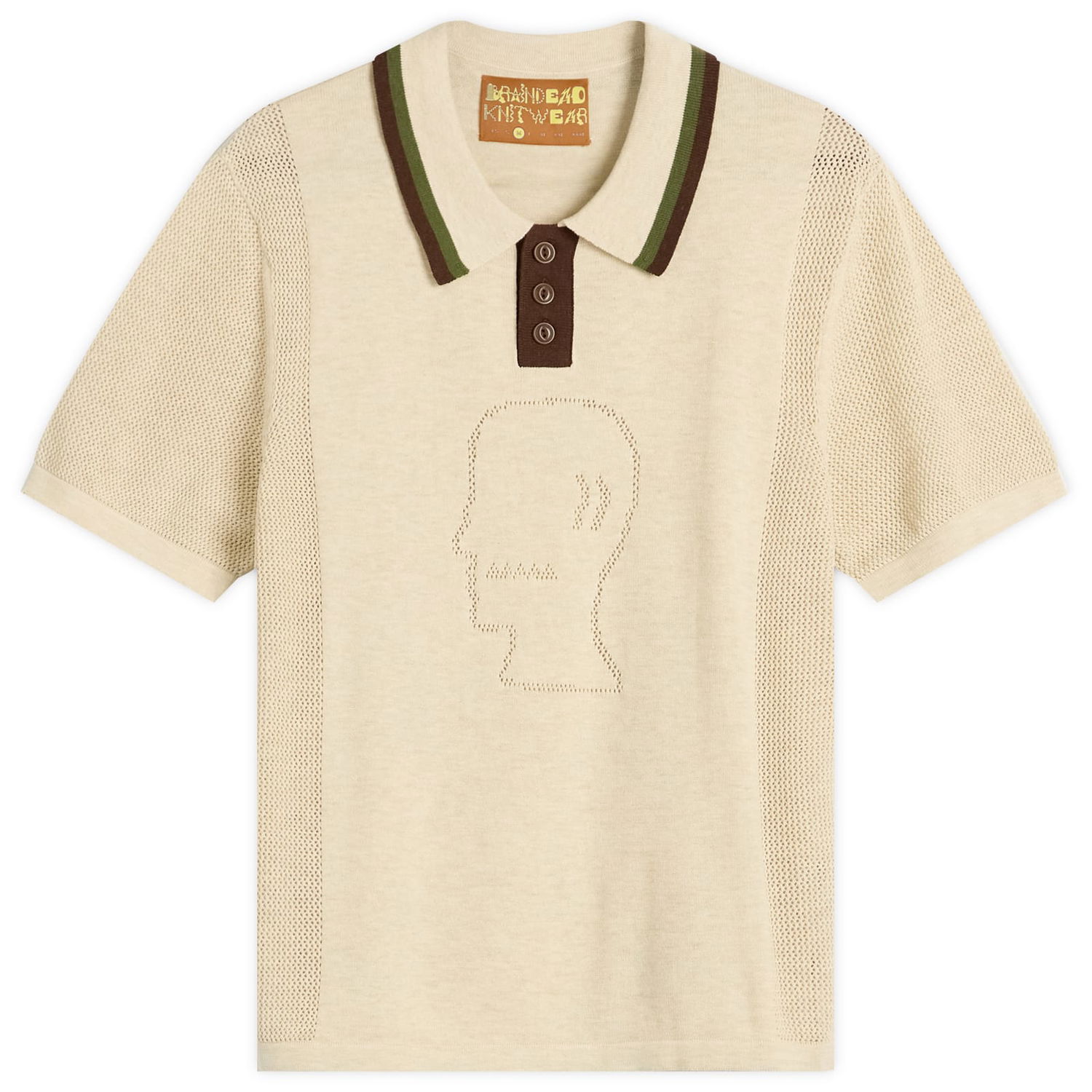 Поло тениска Brain Dead Brain Dead Logo Head Knit Polo, Size Large Бежово | BDS25T260043-NTL, 1