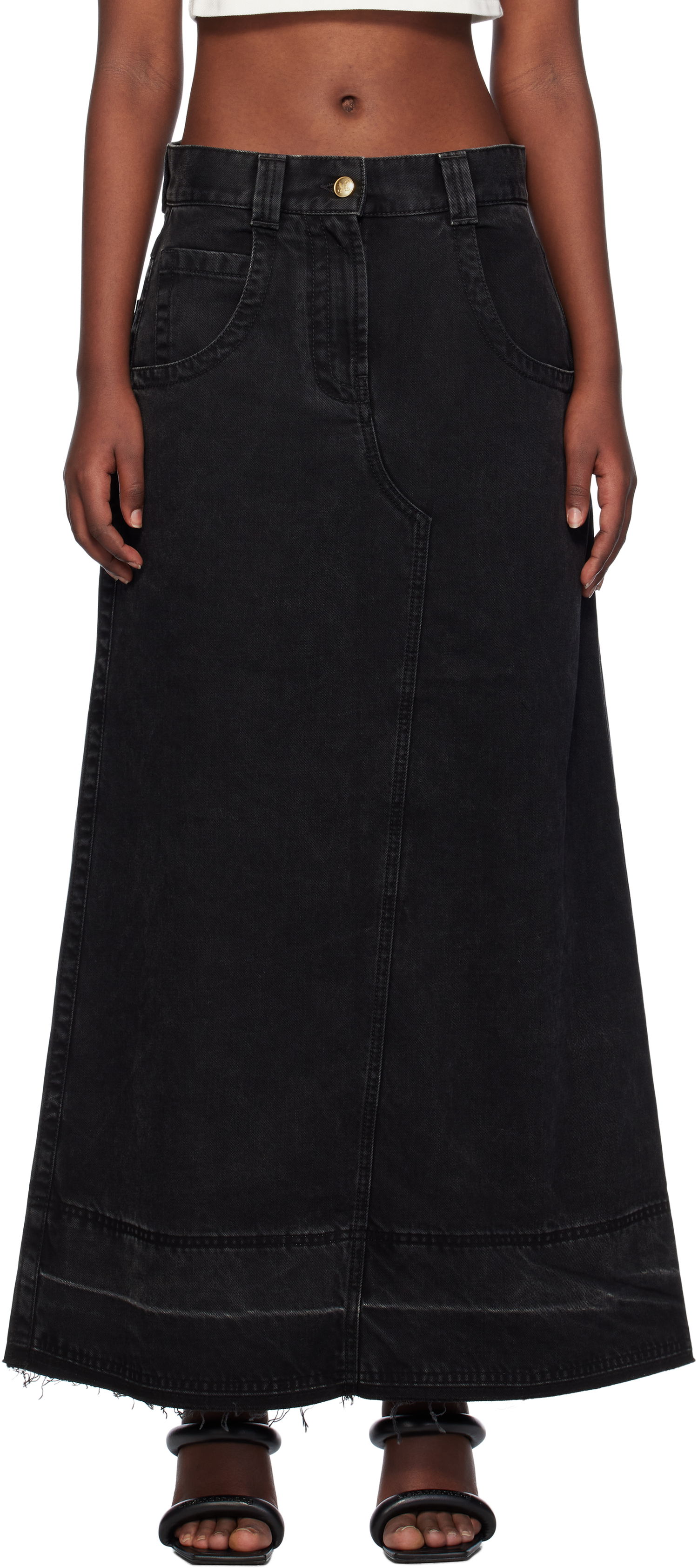 Пола Palm Angels Split Denim Maxi Skirt Черно | PWYF016F24DEN0011010, 0