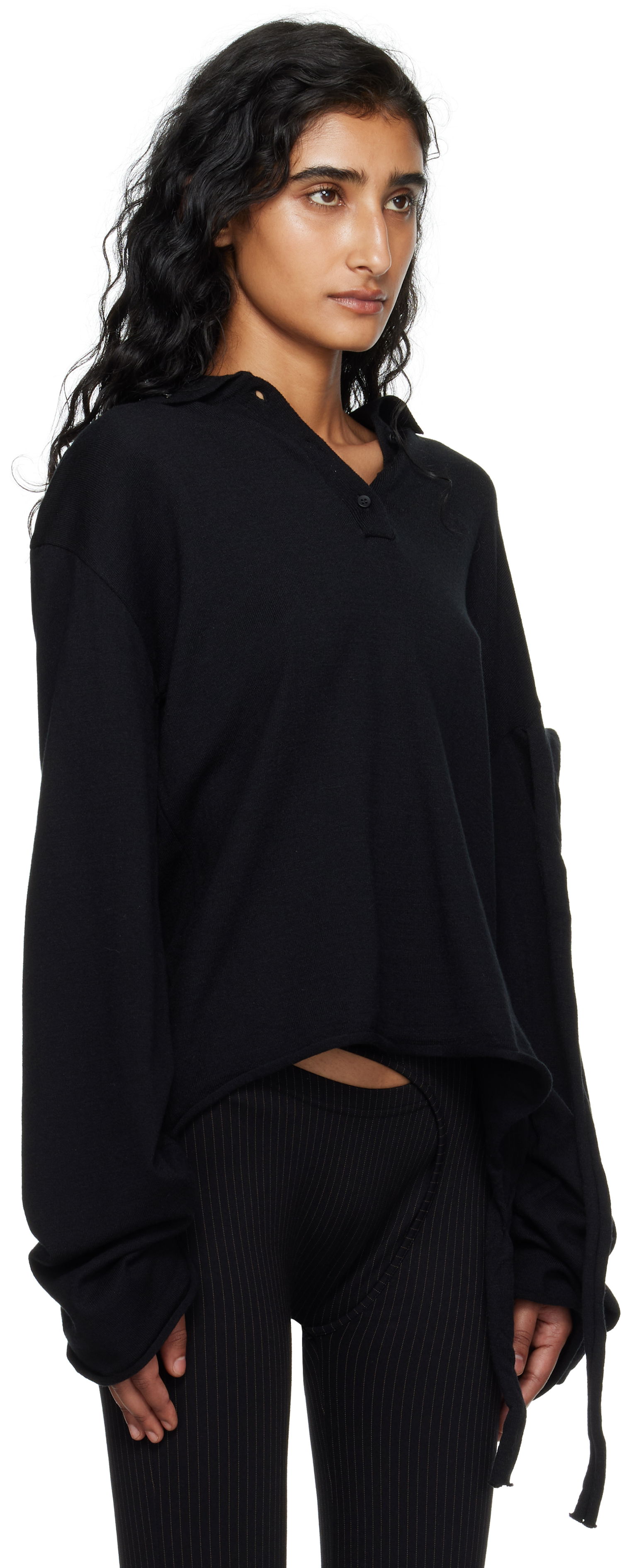 Поло тениска Ottolinger Ottolinger Deconstructed Knit Polo Черно | 107-106207-01, 1