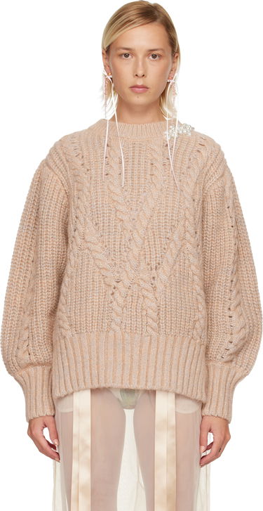 Пуловер Simone Rocha Simone Rocha Embellished Puff Sleeve Chunky Knit Sweater Бежово | MZMK4B 0665, 0