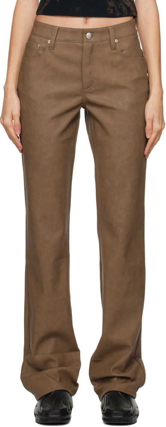 Панталони MISBHV Straight Faux-Leather Pants Кафяво | 122W329, 0