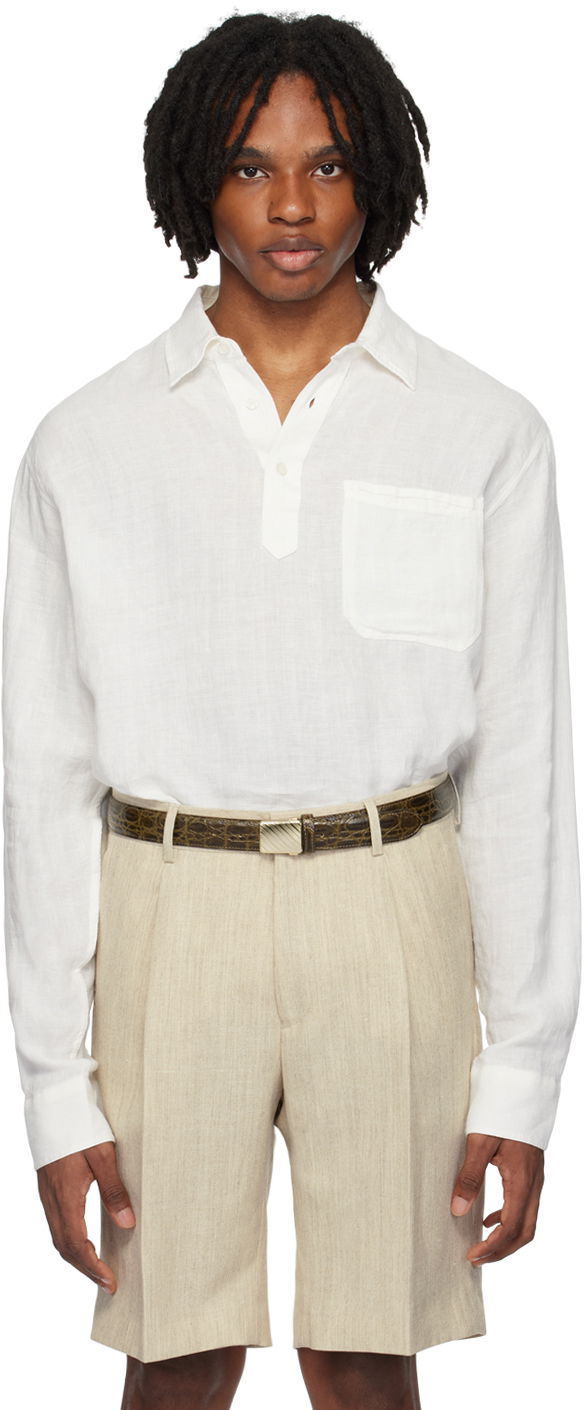Риза Orlebar Brown Linen Long Sleeve Shirt Бяло | 279367, 0