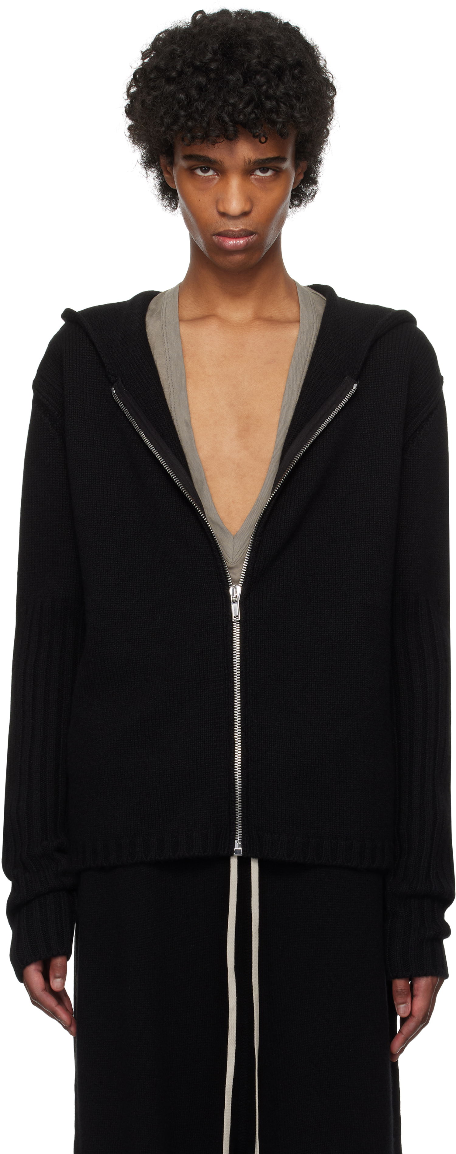 Суитчър Rick Owens Rick Owens Hollywood Zipped Knit Hoodie Черно | RU01E5666 KLWS, 0