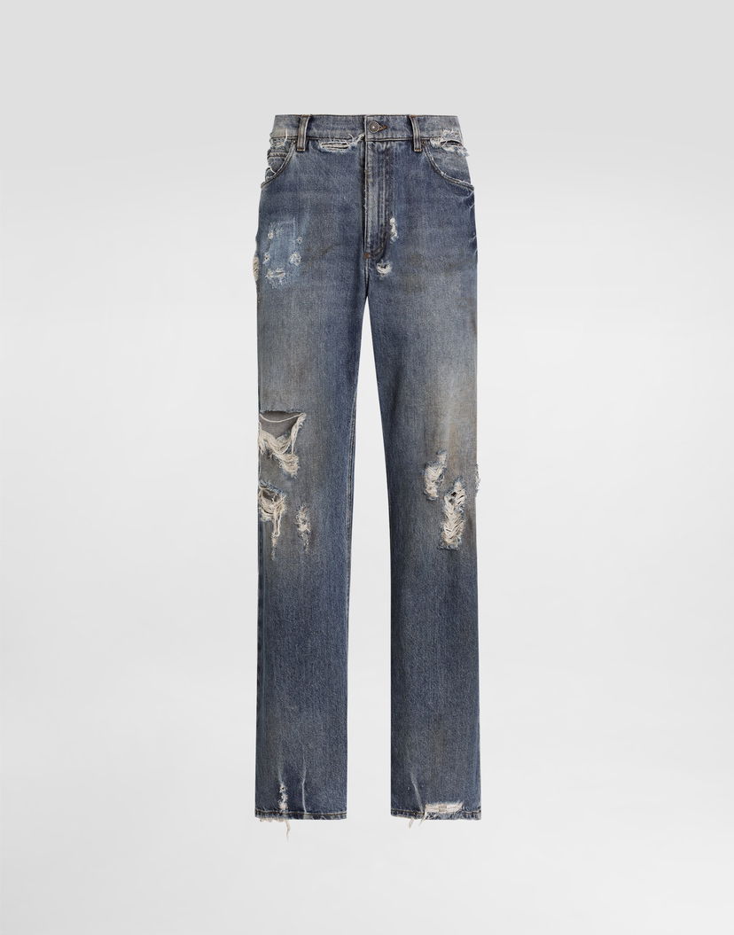 Дънки Dolce & Gabbana Oversize Cotton Jeans With Distressing Синьо | GWVNXDG8MT7S9001