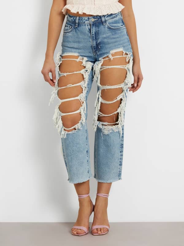 Панталони и дънки GUESS Relaxed Denim Pant Abrasions Синьо | W4GA1GD5BS0, 0