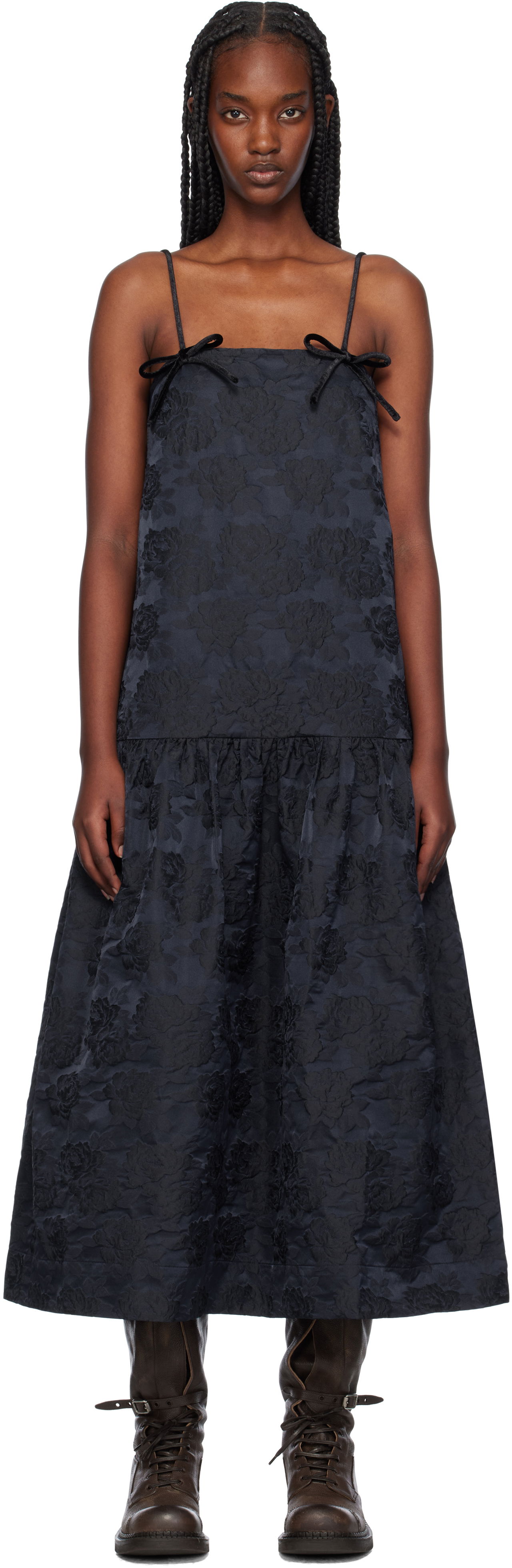 Pокля GANNI Botanical Jacquard Strap Midi Dress Черно | F9705, 0