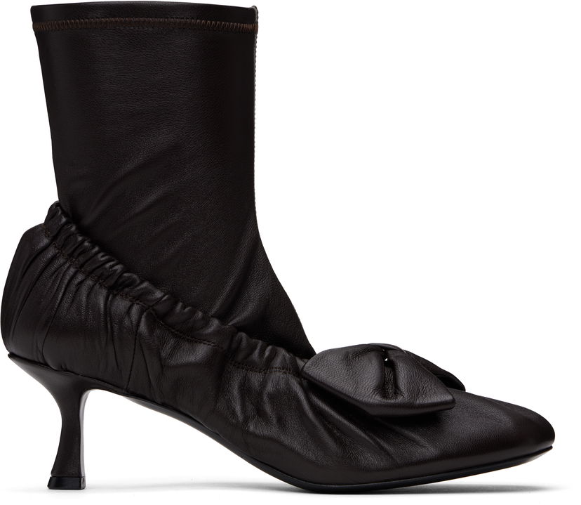 Кецове и обувки Acne Studios Acne Studios Leather Bow Ankle Boots Кафяво | AD0796-