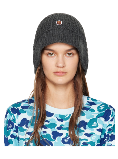 Шапка BAPE Ape Head One Point Benie Сиво | 001HTJ802002L