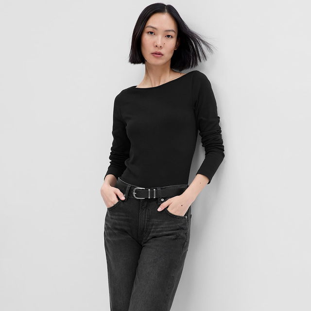 Top Longsleeve Bateau Neck Modal Top Black