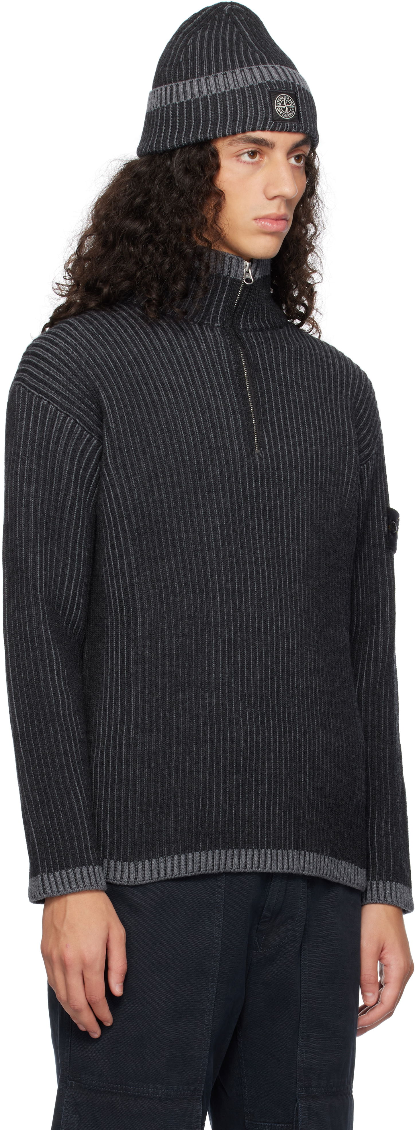 Пуловер Stone Island Stone Island Vanisé Full Rib RWS Wool Quarter-Zip Sweater Черно | 8115516C1, 1