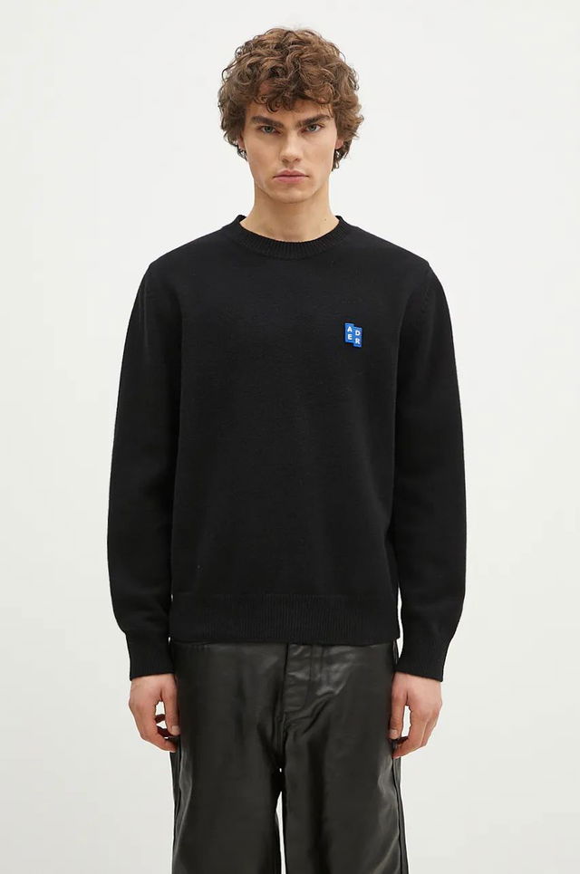 Black Wool Sweater With Logo Patch