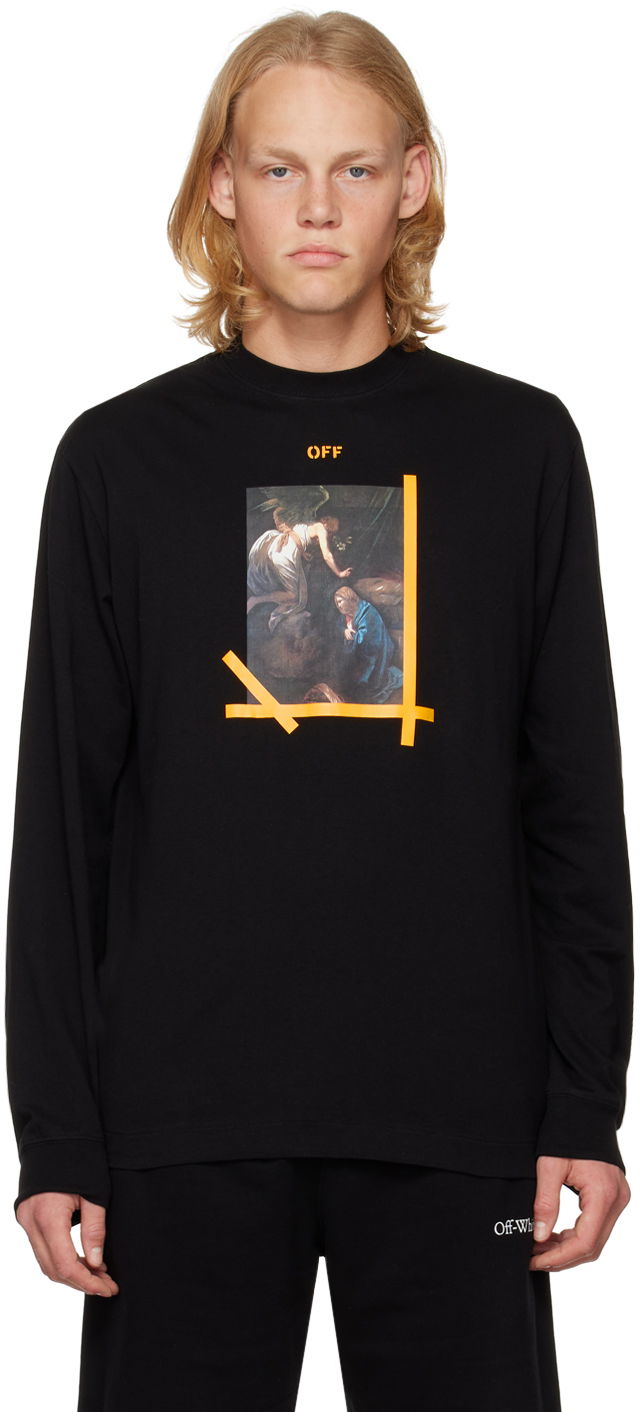 Тениска Off-White Black Printed Long Sleeve T-Shirt Черно | OMAB064C99JER0121001
