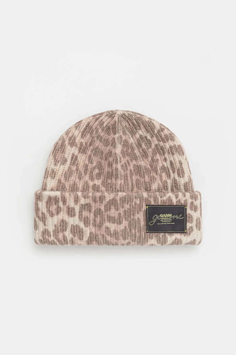 Шапка GANNI Graphic Wool Mix Printed Leopard Beanie Многоцветен | A6658