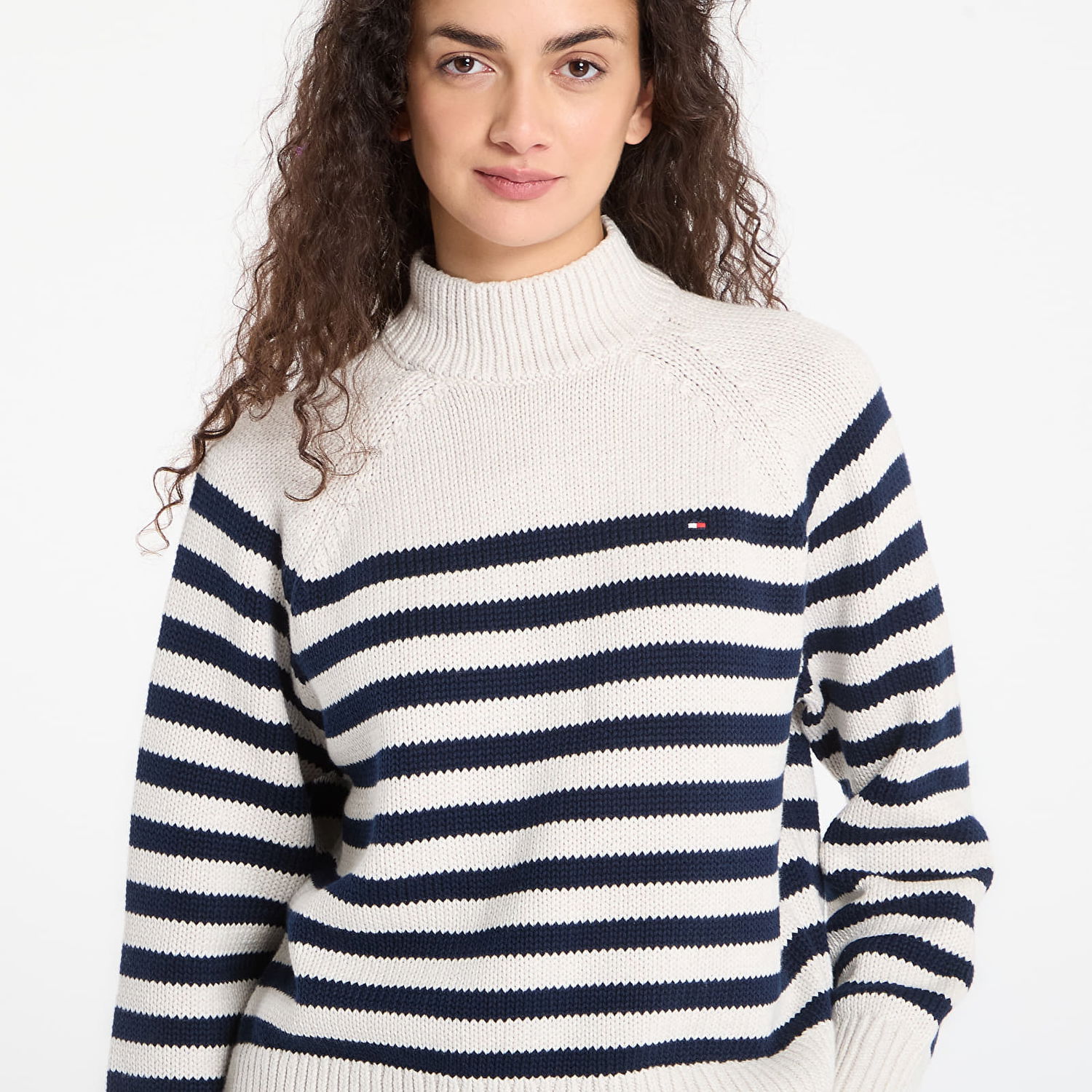 Пуловер Tommy Hilfiger Cotton Blend Mock-Neck Long Sleeve English Stripe Sweater Бежово | WW0WW46759 0AI, 1