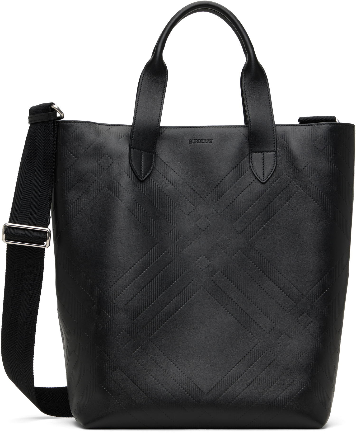 Голяма пазарска чанта Burberry Burberry Embossed Check Tote Bag Черно | 8101920, 0