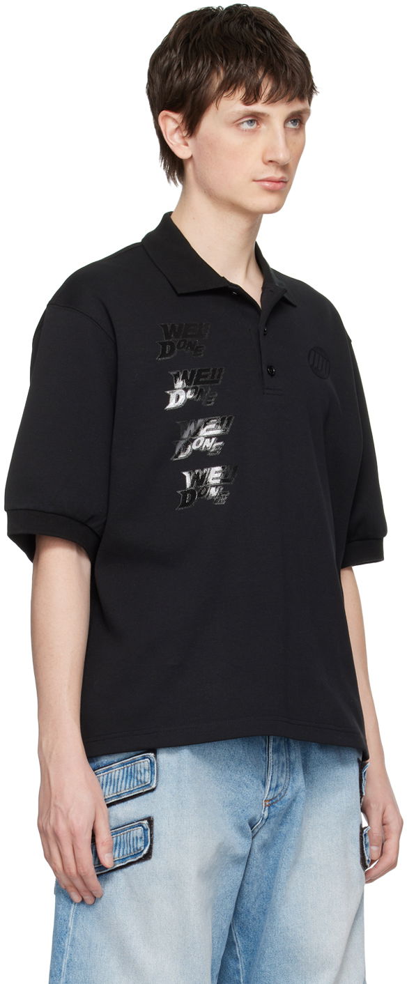 Поло тениска We11done Logo-Appliquéd Cotton-Jersey Polo Черно | WD-TT1-22-537-U-BK, 1