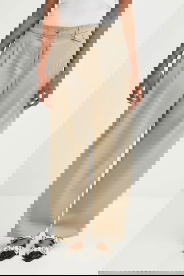 Панталони MAISON KITSUNÉ Double Pleated Wide High Waist Pants Бежово | PW01106WT3019, 0