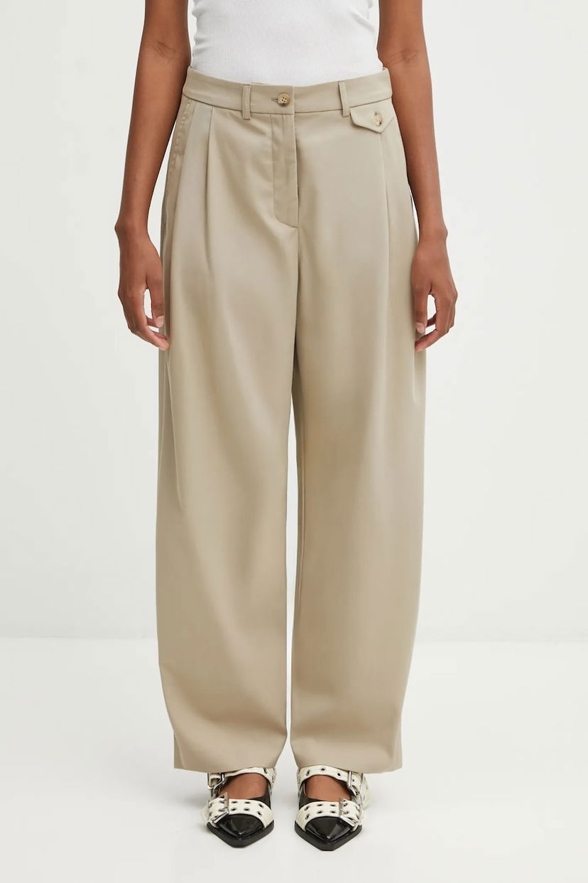Панталони MAISON KITSUNÉ Double Pleated Wide High Waist Pants Бежово | PW01106WT3019