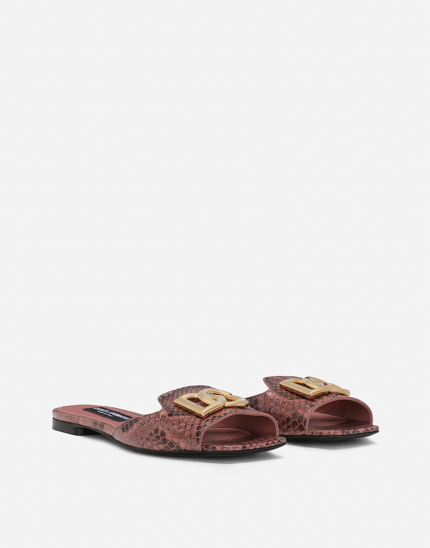 Аксесоари Dolce & Gabbana Dolce & Gabbana Python Skin Slides with DG Buckle Розово | CQ0593A2Y688H415, 1