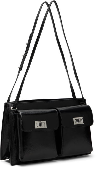 Чанта през рамо BY FAR Leather Double Pocket Tote Bag Черно | SWBSB024LL002BK001PL, 4