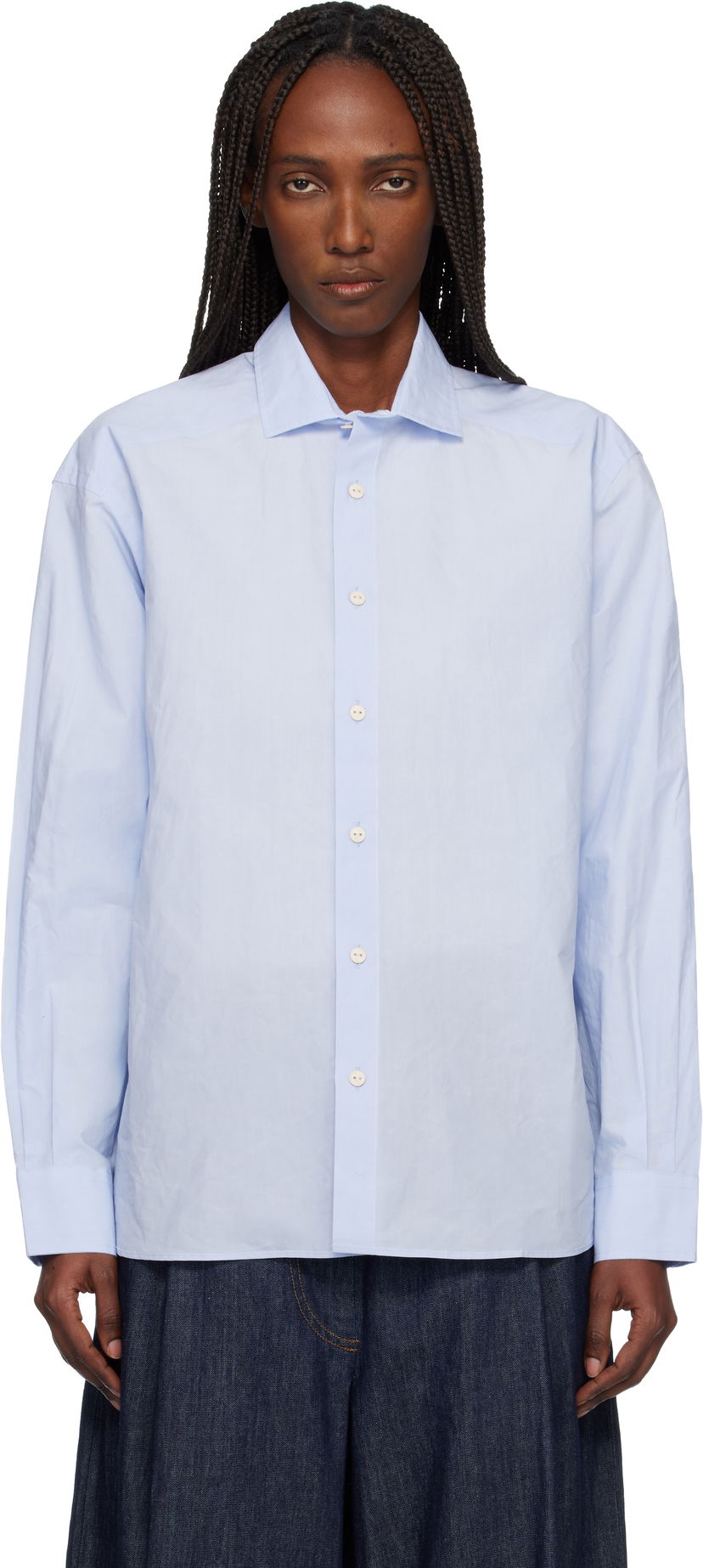 Риза Baserange Claude Long Sleeve Button-Up Shirt Синьо | TSCL-OCP-AU25