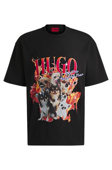 HUGO Oversized-Fit Cotton T-Shirt with Dog Graphic