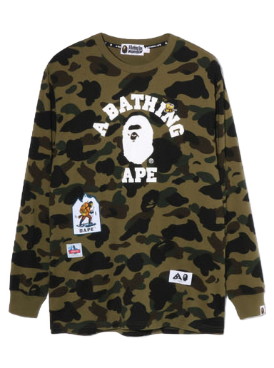 Тениска BAPE Multi Label 1st Camo L/S Tee Зелено | 1I80-211-001