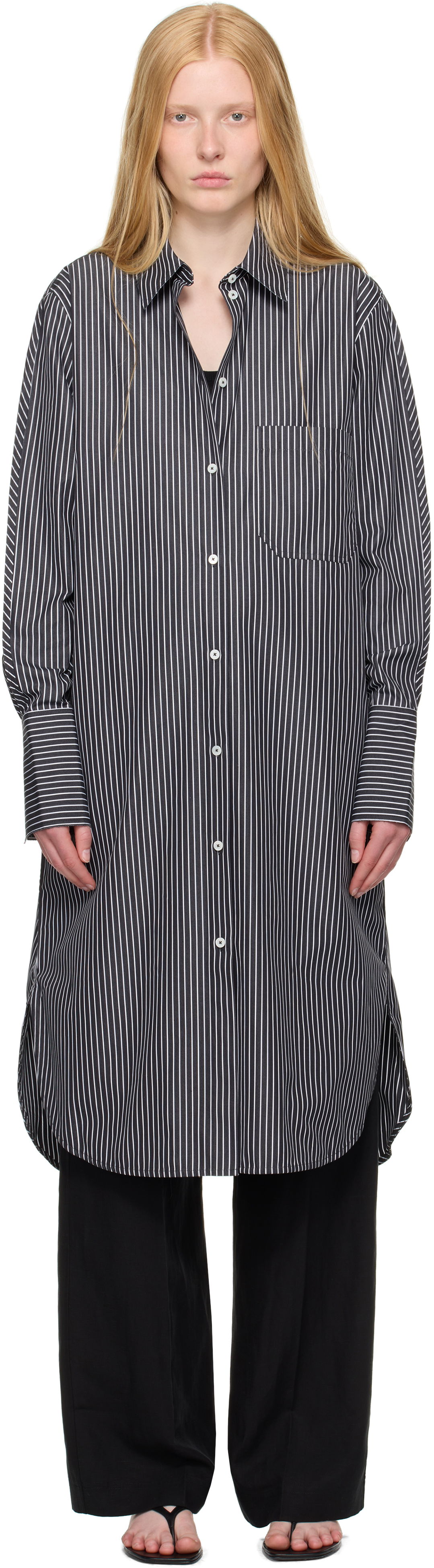 Pокля TOTEME TOTEME Striped Shirt Dress Черно | 253-WRD0201-FB0436, 0
