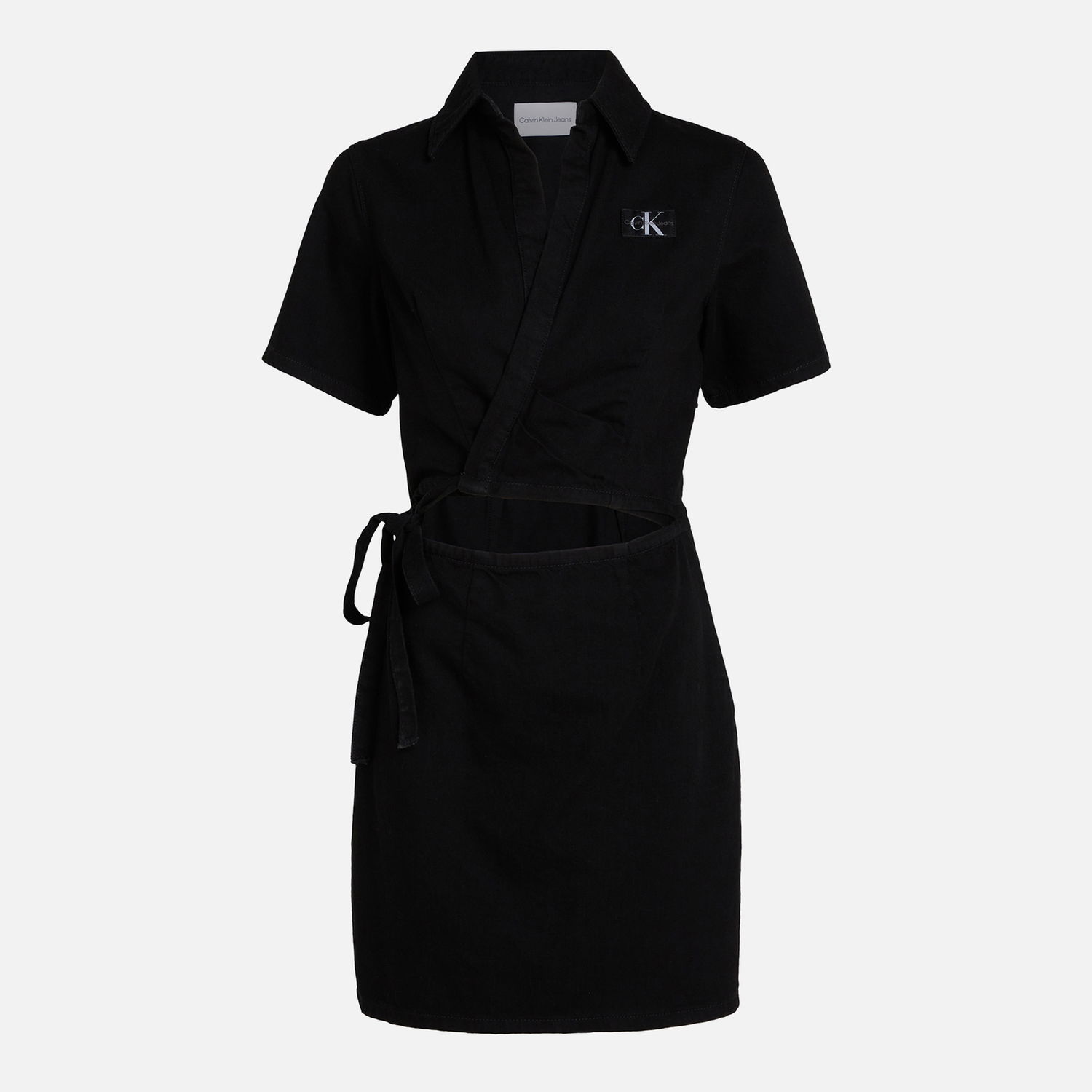 Дънки CALVIN KLEIN Jeans Short Sleeve Cotton-Blend Wrap Dress - S Черно | J20J2236661BY, 1