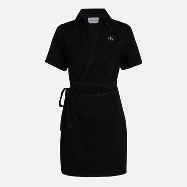 Дънки CALVIN KLEIN Jeans Short Sleeve Cotton-Blend Wrap Dress - S Черно | J20J2236661BY, 1