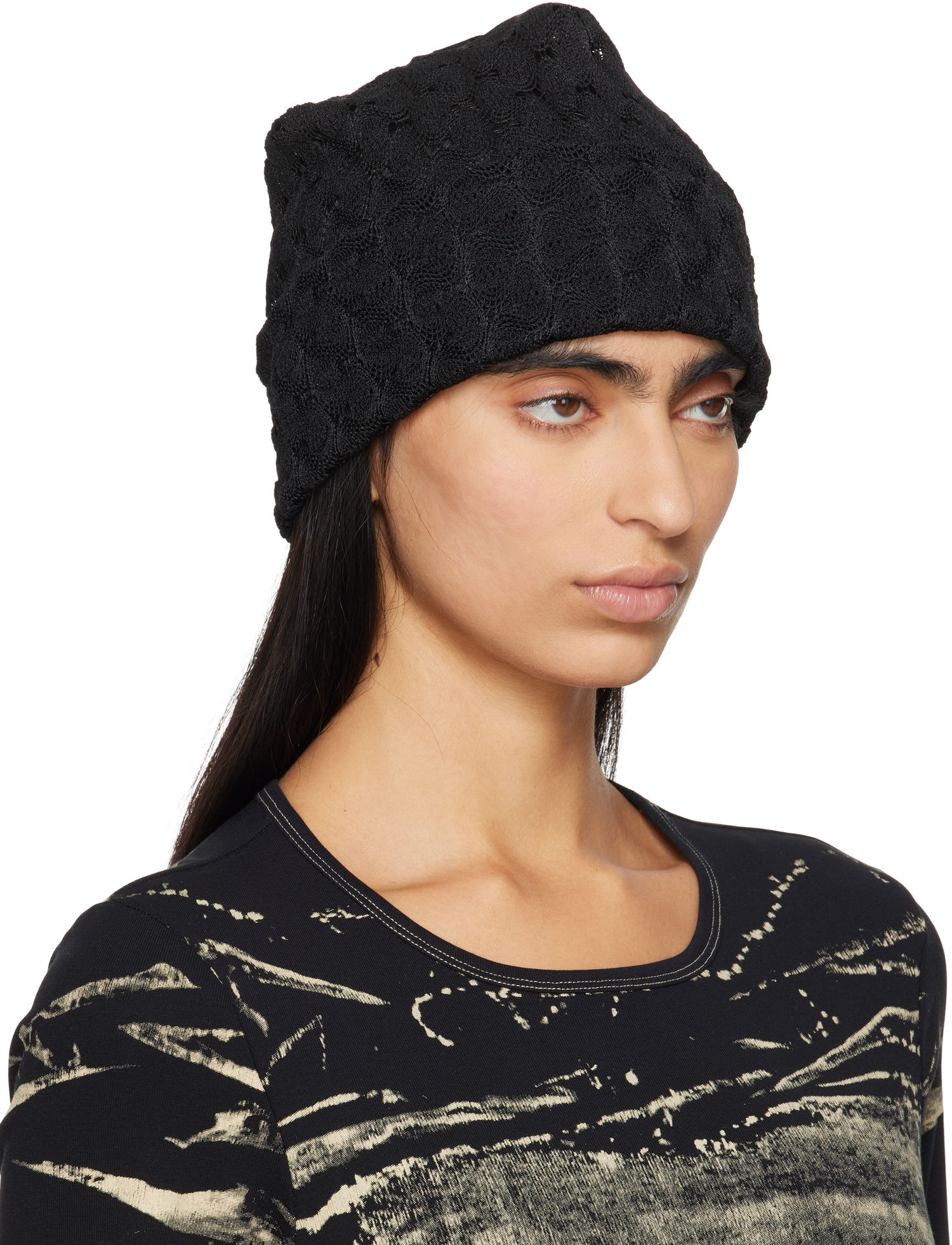 Шапка Anna Sui Anna Sui Crochet Knit Beanie Черно | 824D90, 1