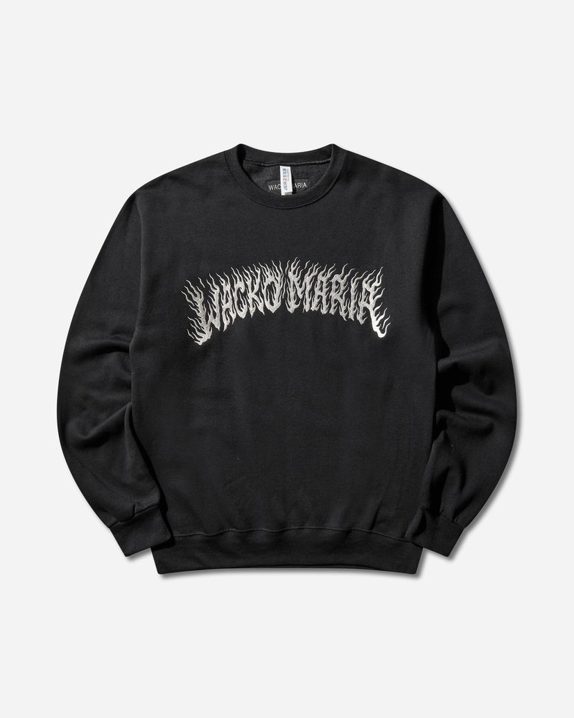 Суитчър WACKO MARIA Tim Lehi Flaming Text Crewneck Sweatshirt Черно | 25FW-WMC-SS12 BLACK