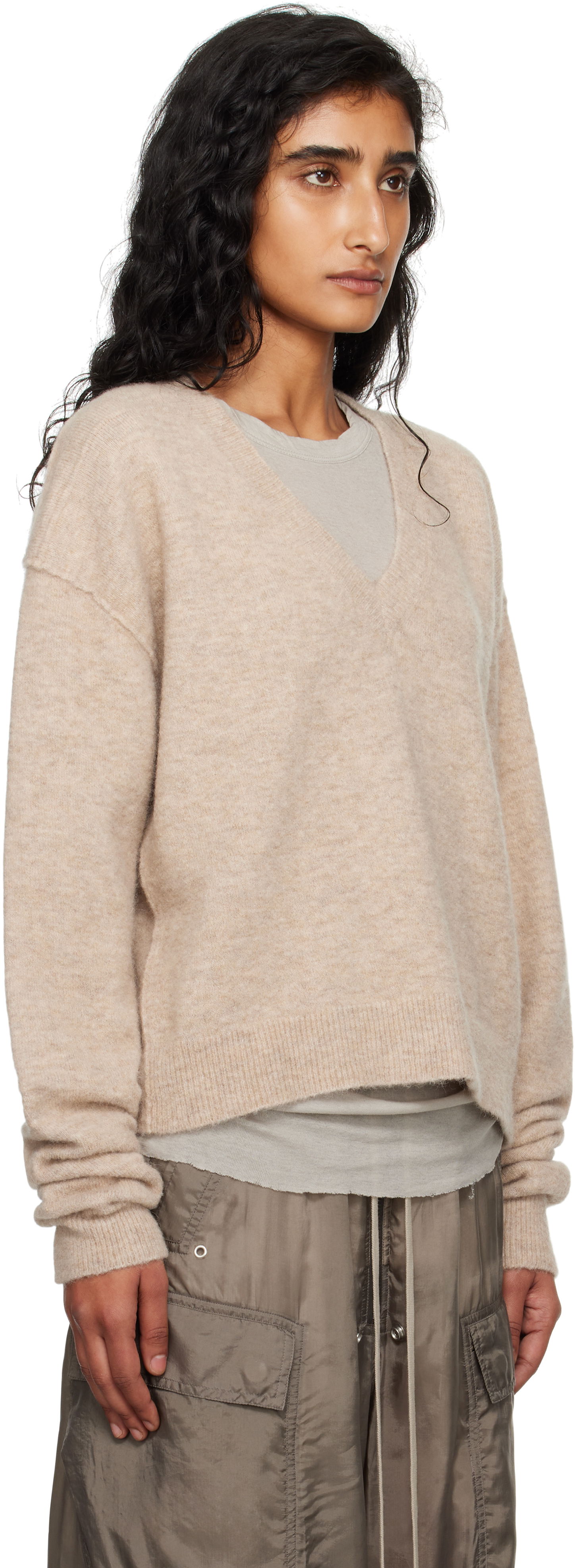 Пуловер Rick Owens Rick Owens Tommy V-Neck Sweater Бежово | RP02E4650 KWP, 1
